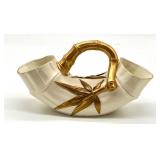 Antique Royal Worchester Ivory with Gold Simulated Bamboo Twig Handled Double Mouth Vase