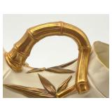 Antique Royal Worchester Ivory with Gold Simulated Bamboo Twig Handled Double Mouth Vase