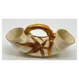 Antique Royal Worchester Ivory with Gold Simulated Bamboo Twig Handled Double Mouth Vase