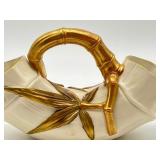 Antique Royal Worchester Ivory with Gold Simulated Bamboo Twig Handled Double Mouth Vase