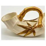 Antique Royal Worchester Ivory with Gold Simulated Bamboo Twig Handled Double Mouth Vase