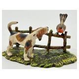 Antique Cold Painted Bronze Figurine of a Dog and Bird