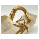 Antique Royal Worchester Ivory with Gold Simulated Bamboo Twig Handled Double Mouth Vase