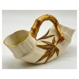 Antique Royal Worchester Ivory with Gold Simulated Bamboo Twig Handled Double Mouth Vase