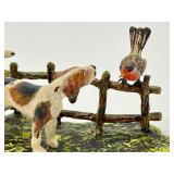 Antique Cold Painted Bronze Figurine of a Dog and Bird