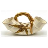 Antique Royal Worchester Ivory with Gold Simulated Bamboo Twig Handled Double Mouth Vase