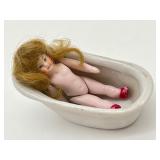 Vintage Miniature Dollhouse Bathtub and Jointed Doll