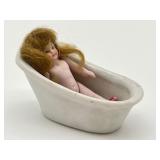 Vintage Miniature Dollhouse Bathtub and Jointed Doll