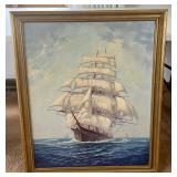 Vintage Framed American Clipper Original Oil Painting by Arthur Small