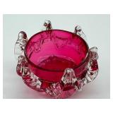 Antique Hand Blown Cranberry Glass Salt Dish