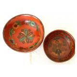Two Vintage Wooden Norwegian Hand Painted Rosemaling Bowls