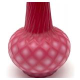 Vintage Victorian Pink Quilted Cut Velvet Satin Glass Vase