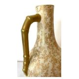 Elegant Antique Royal Worcester Handled Vase with Faux Bamboo Gilded Handle