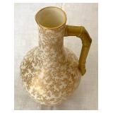 Elegant Antique Royal Worcester Handled Vase with Faux Bamboo Gilded Handle