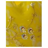 Victorian Canary Yellow Spatter Glass Hand Painted Rose Bowl