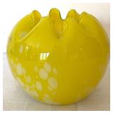 Victorian Canary Yellow Spatter Glass Hand Painted Rose Bowl