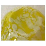 Victorian Canary Yellow Spatter Glass Hand Painted Rose Bowl