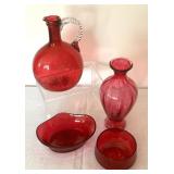 Four Pieces of Antique Cranberry Glassware