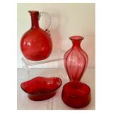 Four Pieces of Antique Cranberry Glassware