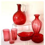 Four Pieces of Antique Cranberry Glassware