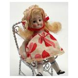 Antique Miniature Bisque German Doll and Chair
