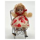 Antique Miniature Bisque German Doll and Chair