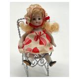 Antique Miniature Bisque German Doll and Chair