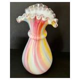 Three Pieces of Antique Victorian Glassware including a Victorian Rainbow Splash Vase
