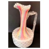 Three Pieces of Antique Victorian Glassware including a Victorian Rainbow Splash Vase
