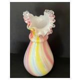 Three Pieces of Antique Victorian Glassware including a Victorian Rainbow Splash Vase