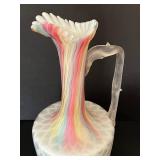 Three Pieces of Antique Victorian Glassware including a Victorian Rainbow Splash Vase