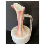 Three Pieces of Antique Victorian Glassware including a Victorian Rainbow Splash Vase