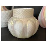 Three Pieces of Antique Victorian Glassware including a Victorian Rainbow Splash Vase