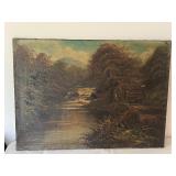 Vintage Original Oil on Scenic Canvas Painting