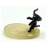 Vintage Desk Tray with Bronze Elephant Figurine