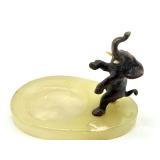 Vintage Desk Tray with Bronze Elephant Figurine