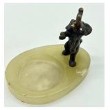 Vintage Desk Tray with Bronze Elephant Figurine
