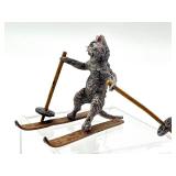 Antique Austrian Vienna Bronze Cat Figurine with Skis