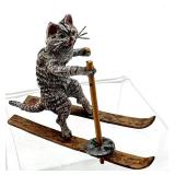 Antique Austrian Vienna Bronze Cat Figurine with Skis