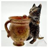 Antique Miniature Austrian Viennese Cat Figurine Miniature with Vase