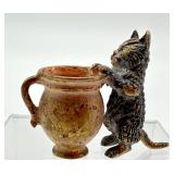 Antique Miniature Austrian Viennese Cat Figurine Miniature with Vase