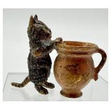 Antique Miniature Austrian Viennese Cat Figurine Miniature with Vase