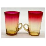 Pair of Antique Amberina Cups with Handles