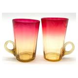 Pair of Antique Amberina Cups with Handles