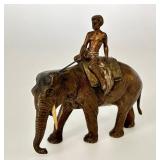 Antique Cold Painted Austria Miniature Bronze Elephant and Rider Figurine