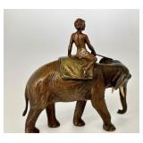 Antique Cold Painted Austria Miniature Bronze Elephant and Rider Figurine