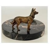Vintage Marble Desk Tray with Bronze German Shepard Figurine