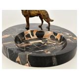 Vintage Marble Desk Tray with Bronze German Shepard Figurine