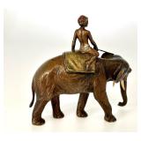 Antique Cold Painted Austria Miniature Bronze Elephant and Rider Figurine