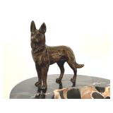 Vintage Marble Desk Tray with Bronze German Shepard Figurine